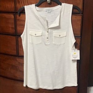 Liz Claiborne White Pocketed Button Tank